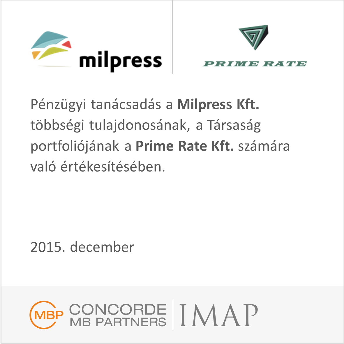 A Milpress Kft. nyomdai portfoliójának értékesítése a Prime Rate Kft részére